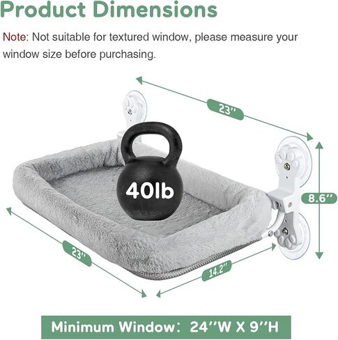 Foldable Cat Hammock for Window, Cat Window Perch with Removable Soft Cover, Cordless Cat Window Hammock for Large Cats, Machine Washable Cat Bed Cover and Solid Metal Frame(Grey Cushion Bed, Large) in Saudi Arabia