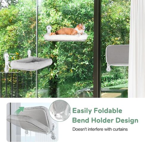 Foldable Cat Hammock for Window, Cat Window Perch with Removable Soft Cover, Cordless Cat Window Hammock for Large Cats, Machine Washable Cat Bed Cover and Solid Metal Frame(Grey Cushion Bed, Large) in Saudi Arabia