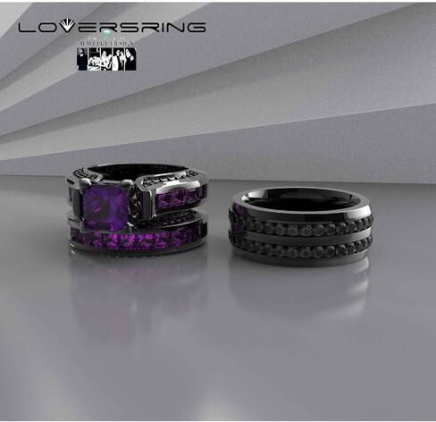 مجموعة خاتم الزفاف من LOVERSRING، مجموعة خواتم الزفاف للنساء من الذهب الأبيض المملوءة بالذهب الأبيض للرجال من تشيكوسلوفاكيا المصنوعة من الفولاذ المقاوم للصدأ in Kuwait