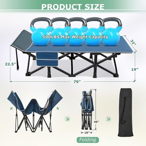 سرير تخييم Suteck، سرير تخييم قابل للطي مقاس 32 بوصة XXL، سرير نوم شديد التحمل للبالغين، سرير أكسفورد بطبقة مزدوجة 1200D للتخييم مع حقيبة حمل مرتبة وسادة للسفر في المنزل والمكتب in Kuwait