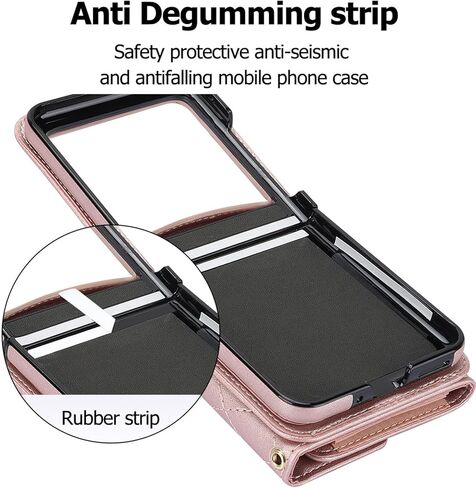 CCSmall Crossbody Cover for Motorola Razr 2024 Wallet Case for Women, PU Leather Purse with Credit Card Slot Holder RFID Blocking Adjustable Lanyard Phone Case for Moto Razr 50 FQ Rose Gold in Kuwait