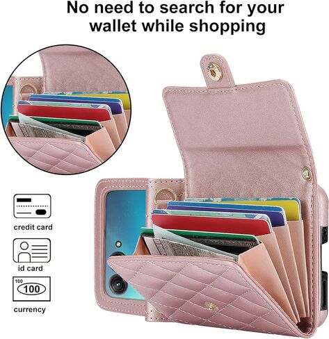 CCSmall Crossbody Cover for Motorola Razr 2024 Wallet Case for Women, PU Leather Purse with Credit Card Slot Holder RFID Blocking Adjustable Lanyard Phone Case for Moto Razr 50 FQ Rose Gold in Kuwait