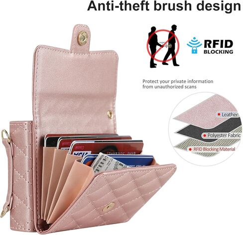 CCSmall Crossbody Cover for Motorola Razr 2024 Wallet Case for Women, PU Leather Purse with Credit Card Slot Holder RFID Blocking Adjustable Lanyard Phone Case for Moto Razr 50 FQ Rose Gold in Kuwait