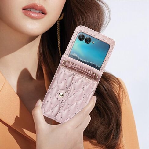 CCSmall Crossbody Cover for Motorola Razr 2024 Wallet Case for Women, PU Leather Purse with Credit Card Slot Holder RFID Blocking Adjustable Lanyard Phone Case for Moto Razr 50 FQ Rose Gold in Kuwait