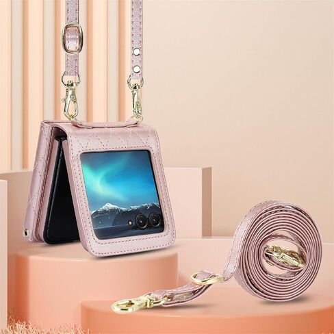 CCSmall Crossbody Cover for Motorola Razr 2024 Wallet Case for Women, PU Leather Purse with Credit Card Slot Holder RFID Blocking Adjustable Lanyard Phone Case for Moto Razr 50 FQ Rose Gold in Kuwait