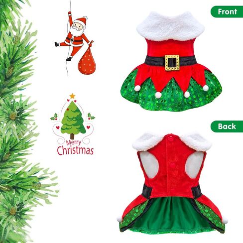 Idepet Christmas Dog Dress Cute Skirt Pet Christmas Costume Cat Sparkly Sequin Clothes Girl Puppy Xmas Holiday Party Cosplay Outfit Winter Apparel for Small Dogs Cats (Red, Small) in Saudi Arabia