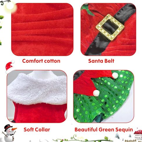 Idepet Christmas Dog Dress Cute Skirt Pet Christmas Costume Cat Sparkly Sequin Clothes Girl Puppy Xmas Holiday Party Cosplay Outfit Winter Apparel for Small Dogs Cats (Red, Small) in Saudi Arabia