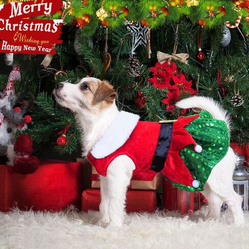 Idepet Christmas Dog Dress Cute Skirt Pet Christmas Costume Cat Sparkly Sequin Clothes Girl Puppy Xmas Holiday Party Cosplay Outfit Winter Apparel for Small Dogs Cats (Red, Small) in Saudi Arabia