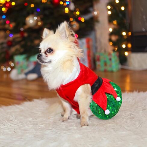 Idepet Christmas Dog Dress Cute Skirt Pet Christmas Costume Cat Sparkly Sequin Clothes Girl Puppy Xmas Holiday Party Cosplay Outfit Winter Apparel for Small Dogs Cats (Red, Small) in Saudi Arabia