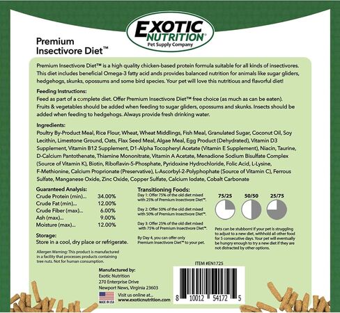 Premium Insectivore Diet (2.5 lb.) - Healthy Nutritious Chicken Based High Protein Pellet Diet - for Sugar Gliders, Hedgehogs, Opossums, Skunks & Other Insectivores in Saudi Arabia