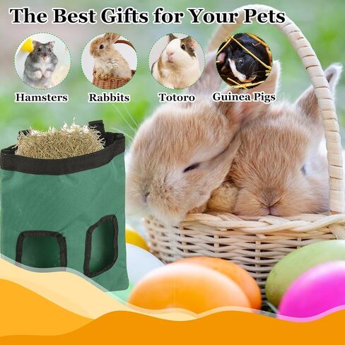 4 PCS Rabbit Hay Feeder Bag, 2 Holes Guinea Pig Hay Feeder, Hanging Rabbit Hay Feeder Bag, Bunny Hay Feeders for Rabbits Guinea Pigs Chinchillas Small Pets (Black & Green) in Saudi Arabia