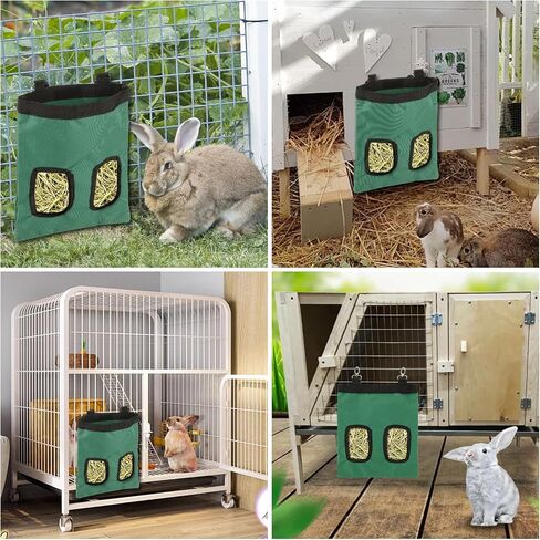 4 PCS Rabbit Hay Feeder Bag, 2 Holes Guinea Pig Hay Feeder, Hanging Rabbit Hay Feeder Bag, Bunny Hay Feeders for Rabbits Guinea Pigs Chinchillas Small Pets (Black & Green) in Saudi Arabia