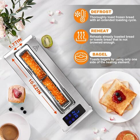 محمصة خبز CUSIMAX شريحتين، فتحة محمصة طويلة مع نافذة زجاجية شفافة، إعدادات تحكم رقمية بلمسة واحدة مع رفع تلقائي، لوحة زجاجية منزلقة وصينية فتات سهلة التنظيف، محمصة خبز سوداء in Kuwait