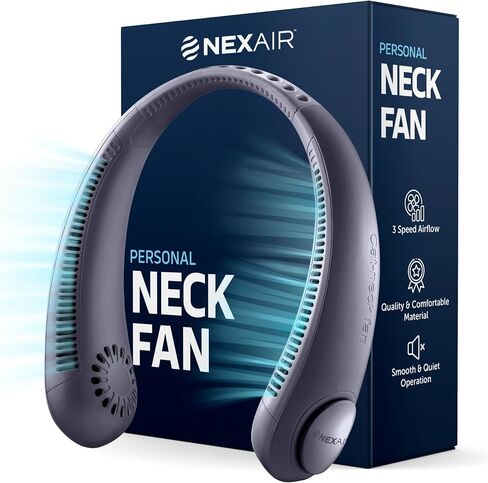 NEXAIR Portable Neck Fan - 3 Speed Rechargeable Bladeless Neck Cooler, Quality Comfortable Lightweight, Personal Neck Fan For Women & Men Modern Design, Great Cooling Fan For Travel, Outdoors & Sports in Saudi Arabia