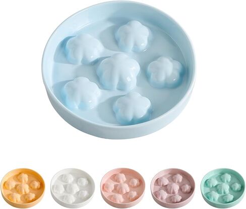 Cat Slow Feeder Bowl Ceramic - Slow Eating Cat Bowl Anti Vomiting - Pastel Tones Cat Food Plate - Cute Bloom Cat Feeding Bowl - Fun Maze Cat Dish for Fast Eaters - Dishwasher Safe - 6 OZ - Off White in Saudi Arabia