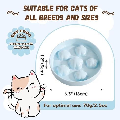 Cat Slow Feeder Bowl Ceramic - Slow Eating Cat Bowl Anti Vomiting - Pastel Tones Cat Food Plate - Cute Bloom Cat Feeding Bowl - Fun Maze Cat Dish for Fast Eaters - Dishwasher Safe - 6 OZ - Off White in Saudi Arabia