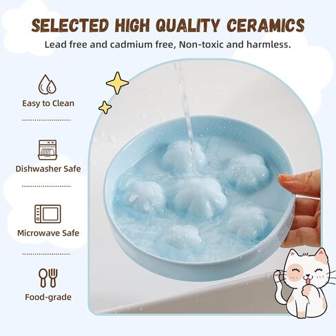 Cat Slow Feeder Bowl Ceramic - Slow Eating Cat Bowl Anti Vomiting - Pastel Tones Cat Food Plate - Cute Bloom Cat Feeding Bowl - Fun Maze Cat Dish for Fast Eaters - Dishwasher Safe - 6 OZ - Off White in Saudi Arabia
