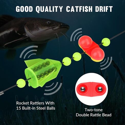THKFISH Catfish Rigs Fishing Rigs, 5PCS Bank Fishing Catfishing Tackle,Catfishing Tackle Floats with Rattler Catfishing Equipment, 6/0 8/0 10/0 Circle Hooks 50-70 LB Wire Fishing line with Snaps in Saudi Arabia