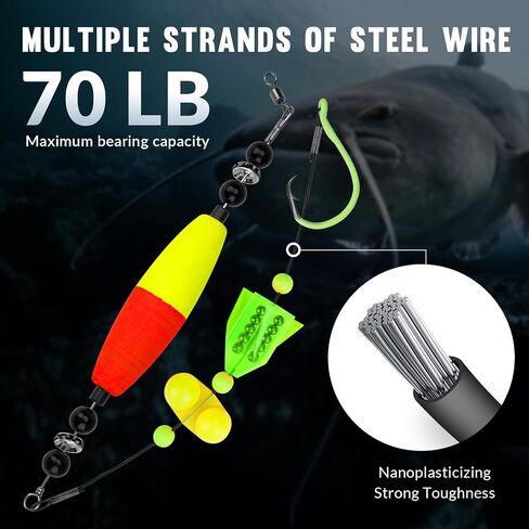 THKFISH Catfish Rigs Fishing Rigs, 5PCS Bank Fishing Catfishing Tackle,Catfishing Tackle Floats with Rattler Catfishing Equipment, 6/0 8/0 10/0 Circle Hooks 50-70 LB Wire Fishing line with Snaps in Saudi Arabia