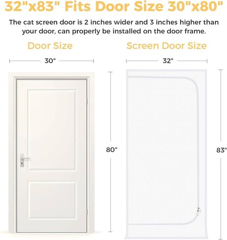 Sunolga Cat Screen Door يناسب حجم الباب 36 بوصة × 82 بوصة، باب شاشة للحيوانات الأليفة من النسيج المقوى مع سحاب وخطاف وحلقة لغرفة المعيشة والمطبخ وغرفة النوم، يمنع القطط والكلاب من النفاد، أسود in Saudi Arabia