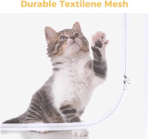 Sunolga Cat Screen Door يناسب حجم الباب 36 بوصة × 82 بوصة، باب شاشة للحيوانات الأليفة من النسيج المقوى مع سحاب وخطاف وحلقة لغرفة المعيشة والمطبخ وغرفة النوم، يمنع القطط والكلاب من النفاد، أسود in Saudi Arabia