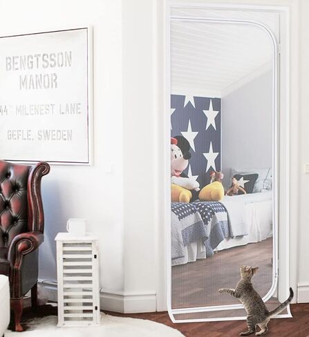 Sunolga Cat Screen Door يناسب حجم الباب 36 بوصة × 82 بوصة، باب شاشة للحيوانات الأليفة من النسيج المقوى مع سحاب وخطاف وحلقة لغرفة المعيشة والمطبخ وغرفة النوم، يمنع القطط والكلاب من النفاد، أسود in Saudi Arabia