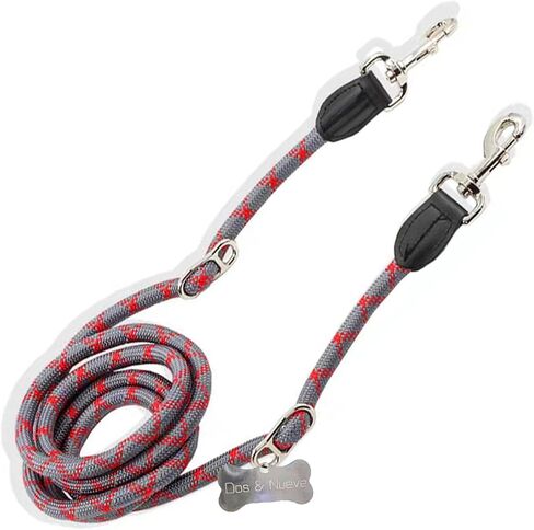 Dos & Nueve, Multi-Functional Double Lock Dog Leash, 8-in-1 Hand Free Dual Dog Leash (Red-Gray) in Saudi Arabia