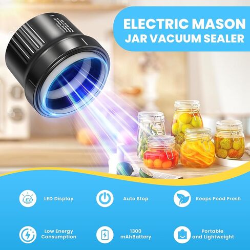 Mason Jar Vacuum Sealer, Upgrade 3-in-1 Mason Jar Vacuum Sealer Kit for Wide Mouth and Regular Mouth Mason Jars, Automatic Vacuum Sealer for Jars Food Storage, Vacuum Bags, Can Opener in Saudi Arabia