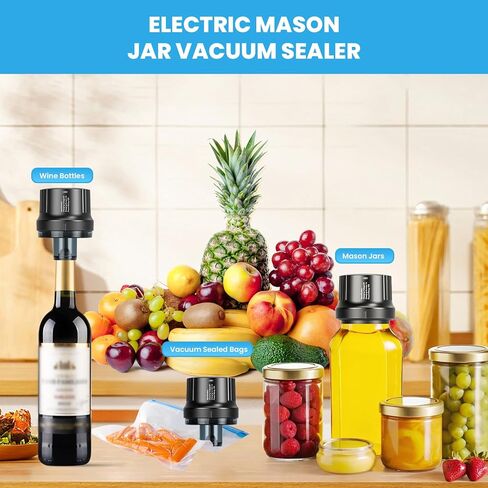 Mason Jar Vacuum Sealer, Upgrade 3-in-1 Mason Jar Vacuum Sealer Kit for Wide Mouth and Regular Mouth Mason Jars, Automatic Vacuum Sealer for Jars Food Storage, Vacuum Bags, Can Opener in Saudi Arabia
