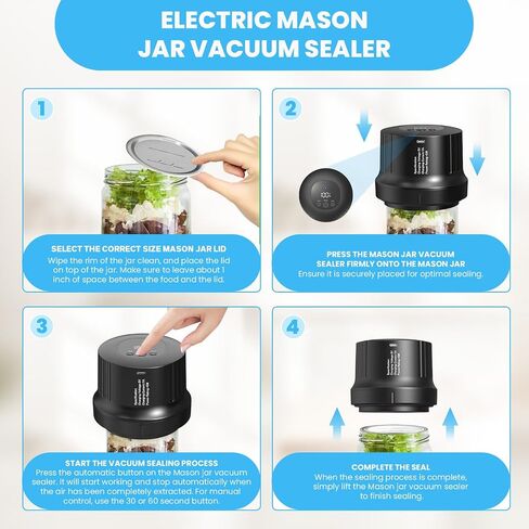 Mason Jar Vacuum Sealer, Upgrade 3-in-1 Mason Jar Vacuum Sealer Kit for Wide Mouth and Regular Mouth Mason Jars, Automatic Vacuum Sealer for Jars Food Storage, Vacuum Bags, Can Opener in Saudi Arabia