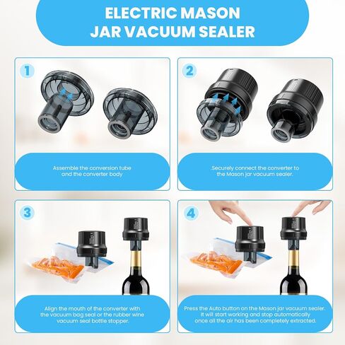 Mason Jar Vacuum Sealer, Upgrade 3-in-1 Mason Jar Vacuum Sealer Kit for Wide Mouth and Regular Mouth Mason Jars, Automatic Vacuum Sealer for Jars Food Storage, Vacuum Bags, Can Opener in Saudi Arabia