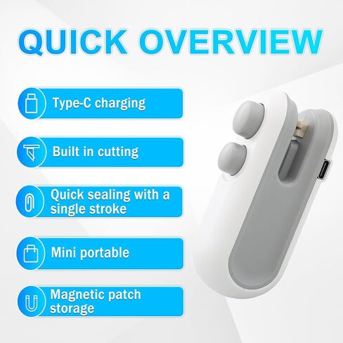 ماكينة ختم الأكياس الصغيرة، ماكينة ختم الحرارة 2 في 1 المطورة، ماكينة ختم الحرارة لأكياس USB C القابلة لإعادة الشحن مع مغناطيس، ماكينة إعادة الغلق المحمولة لأكياس البلاستيك، تخزين الرقائق والوجبات الخفيفة ونضارة الطعام in Kuwait