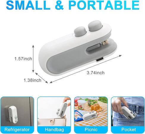 ماكينة ختم الأكياس الصغيرة، ماكينة ختم الحرارة 2 في 1 المطورة، ماكينة ختم الحرارة لأكياس USB C القابلة لإعادة الشحن مع مغناطيس، ماكينة إعادة الغلق المحمولة لأكياس البلاستيك، تخزين الرقائق والوجبات الخفيفة ونضارة الطعام in Kuwait