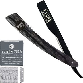 100 BLADES + Facón Professional Wooden Straight Edge Barber Razor - Salon Quality Cut Throat Shavette