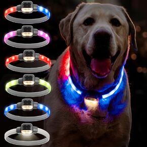 MEWOOFUN LED Dog Collar, Rechargeable & Adjustable Light Up Dog Collar with 6 Flashing Modes, Glow Dog Necklace for Walking at Night, Waterproof Collars for Large Small Medium Dogs(White,L)