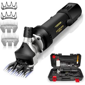 PAT JUUMG 1000W Sheep Shears Electric Farm Livestock Haircut with 2 Blades Professional Animal Clippers 6 Speed Heavy Duty Electric for Thick Horses Sheep Alpacas Goats(Red)
