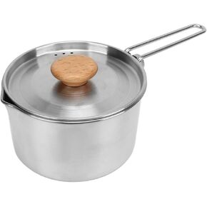 Camping Pot Cookware, 304 Stainless Steel Portable Camping Kettle, Lightweight Outdoor Cooking Pot, with Foldable Handle and Lid, for Picnic Hiking 1L