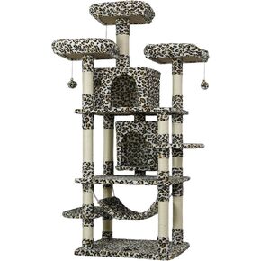 NEGTTE Large Cat Tree, Cat Tower with Sisal Scratching Posts,Large Cat Condo with Perches for Large Cats Kitten Indoor (Leopard,003S