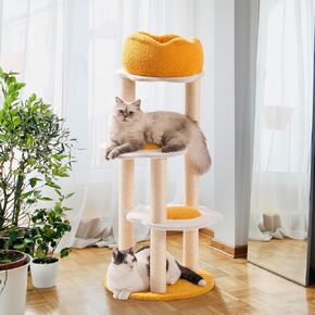 Mewoo Cat Tree, Cat Climbing Tower for Indoor Cats, 45.3'' Cat Tower with Scratching Post, Cat Condo with Removable Top Bed and Platform, Multi-Level Cat House