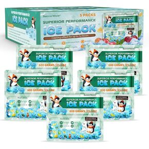 5 Packs Reusable Ice Packs for Lunch Boxes - 12+ Hour Cooling Ice Gel Pack for Camping, Beach, Office - Ice Packs for Cooler Bag, Cooler Backpacks