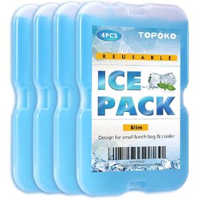 TOPOKO Ice Packs for Lunch Bags, Cooler, Freezer Packs for Lunch Box, Cooler Bag, Slim Reusable & Long-Lasting, BPA-Free, Quick Freeze, Perfect for Picnic, Camping, Beach, Outdoor Sports