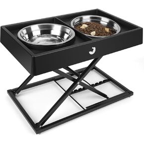 Taglory Heavy Duty Metal Elevated Dog Bowls Stand, 2 Stainless Steel Dog Food(6 Cup) and Water(1.45L) Bowls, 8 Adjustable Heights, Anti-Skid Raised Dog Bowls for Medium Large Sized Breeds Dogs, Black