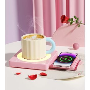 Mug Warmer with 15W Wireless Charging, Coffee Cup Warmer for Desk Auto Shut Off, 3 Temp Settings, Smart Warmer Plate for Heating Coffee, Milk, Tea, Beverage, Candle, Women Gifts (No Cup)