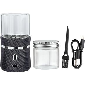Unique Electric Herb Grinder, Small Spice Grinder Electric herb Grinders Mini Size 2x3.5inches with 2pcs 1.7oz/50ml Glass Jar Herb Jar Portable Grinders Rechargeable Automatic herb Grinder