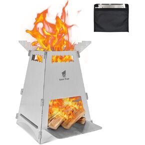 GEERTOP Portable Backpacking Stove Folding Wood Stove Camp Mini Stainless Steel Survival Stove for Camping Hiking Travelling