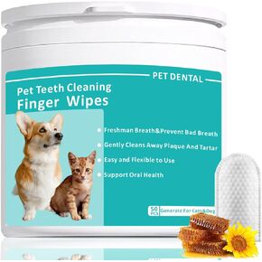 Pet Tooth Cleaning Finger Wipes (50Pcs),Dog Teeth Cleaning Wipes,Dog Dental Cleaning Finger Sleeves,Reduces Plaque & Freshens Breath,Freshens Breath, Safe and Natural