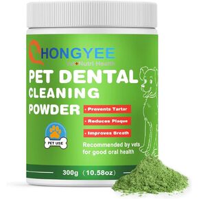 Dog Breath Freshener Dental Powder（10.58oz） for Teeth Cleaning Plaque Off, Dental Care for Dogs, Tartar Remover for Teeth with Natural Herbal Blend + Postbiotics (300 Scoops)