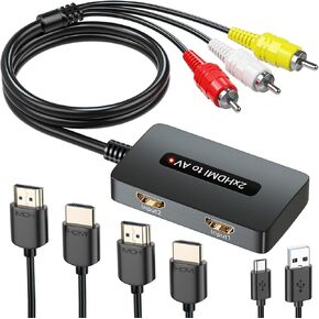 Dual Port HDMI to RCA Converter, Two HDMI to AV Composite Converter, Support 2 Port HDMI in and Select One to Display on Old TV with RCA(Yellow/White/Red), Compatible with PS3/4, DVD, HDMI TV Sticks