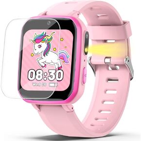 zicor Kids Smart Watch Gift with Dual Camera, Puzzle Games, Pedometer, Music Player, Video Recorder, Parental Control, Alarm Clock, HD Touch Screen, Toy Smart Watch for Boys and Girls Age 4-12 (Pink)