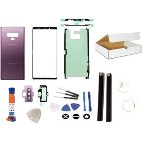 Screen Repair Kit Compatible with Samsung Galaxy Note 9 Model N960 Black Front Outer Glass Lens and Lilac Purple Back Glass Cover Replacement